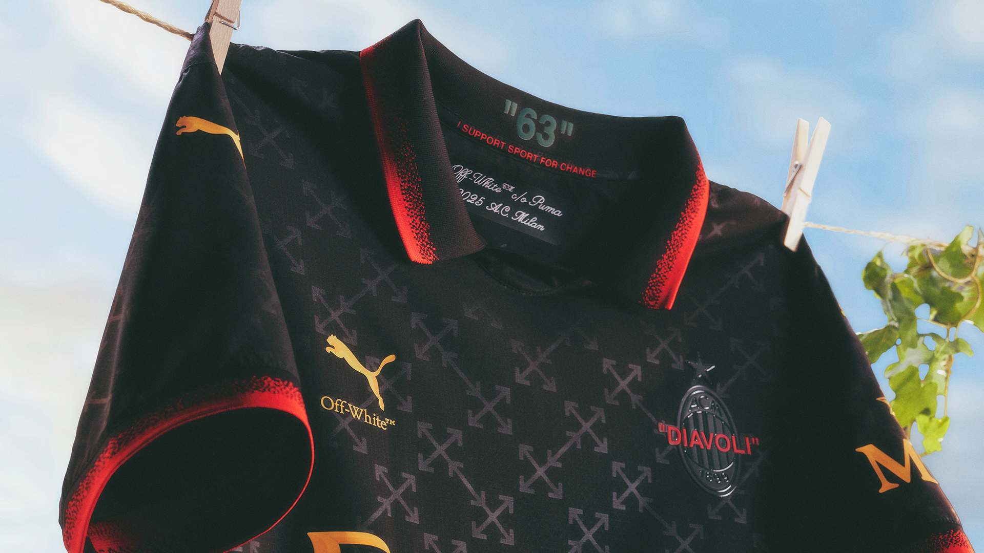 The AC Milan x Off-White x Puma soccer kit.